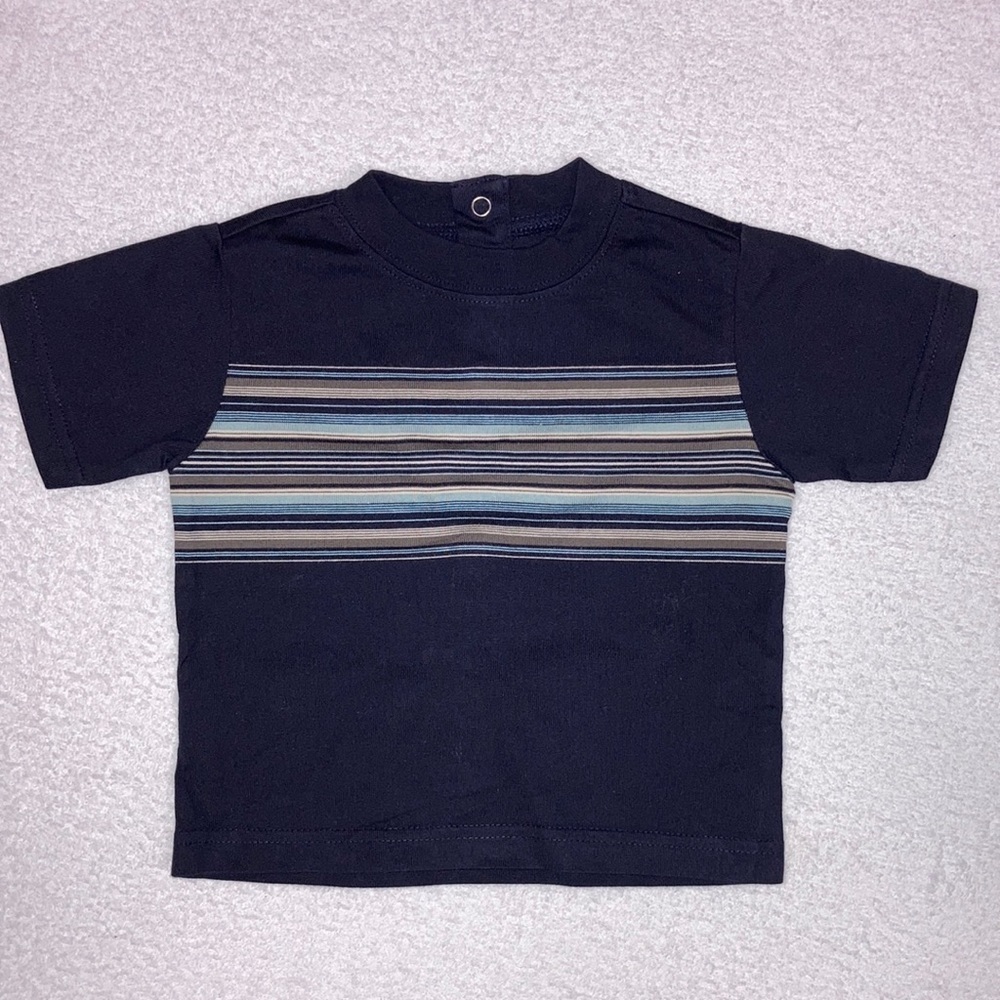 Vintage Gymboree navy blue striped snap back short sleeve tee Euc